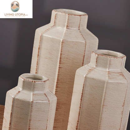 Ceramic Rustic Farmhouse Vase Set of 3,Ice Cracked Glazed Terracotta Vase,Large Vase for Decor,Fall Decoratiion Vases for Home, Table, Living Room, Shelf