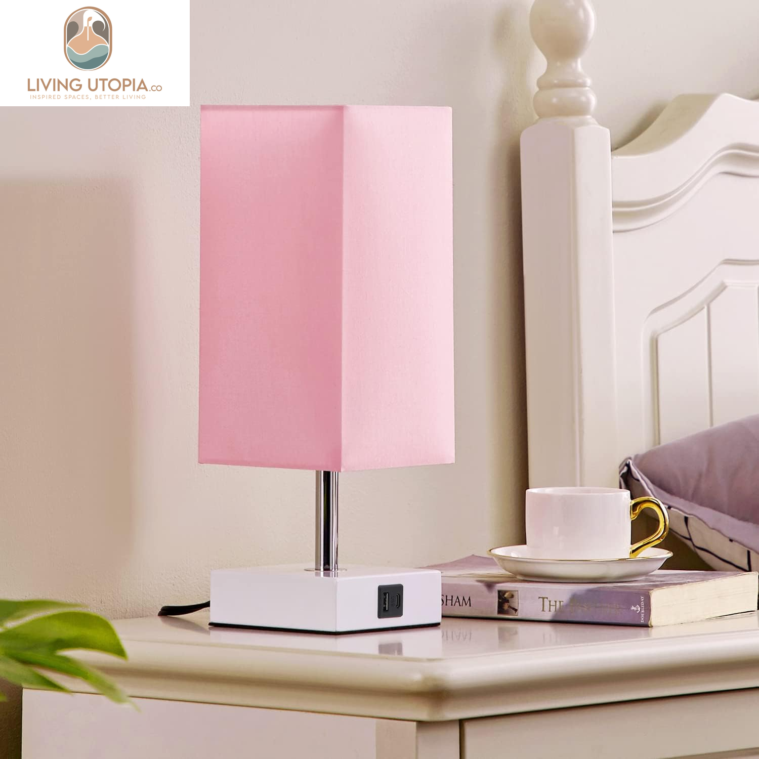 Touch Control Table Lamp with 2 USB Charging Ports, 3 Way Touch Lamps beside Desk, Nightstand Lamp for Bedrooms Living Room, Pink Shade with White Base, LED Bulb Included(Pink)