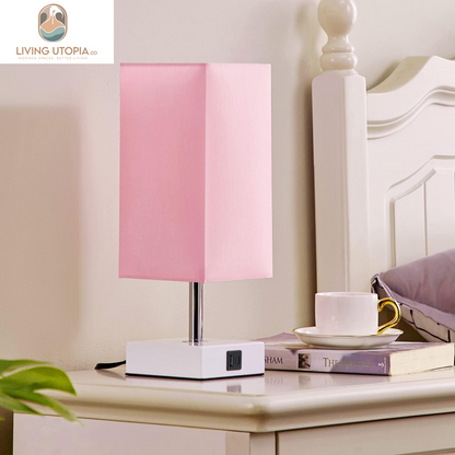 Touch Control Table Lamp with 2 USB Charging Ports, 3 Way Touch Lamps beside Desk, Nightstand Lamp for Bedrooms Living Room, Pink Shade with White Base, LED Bulb Included(Pink)