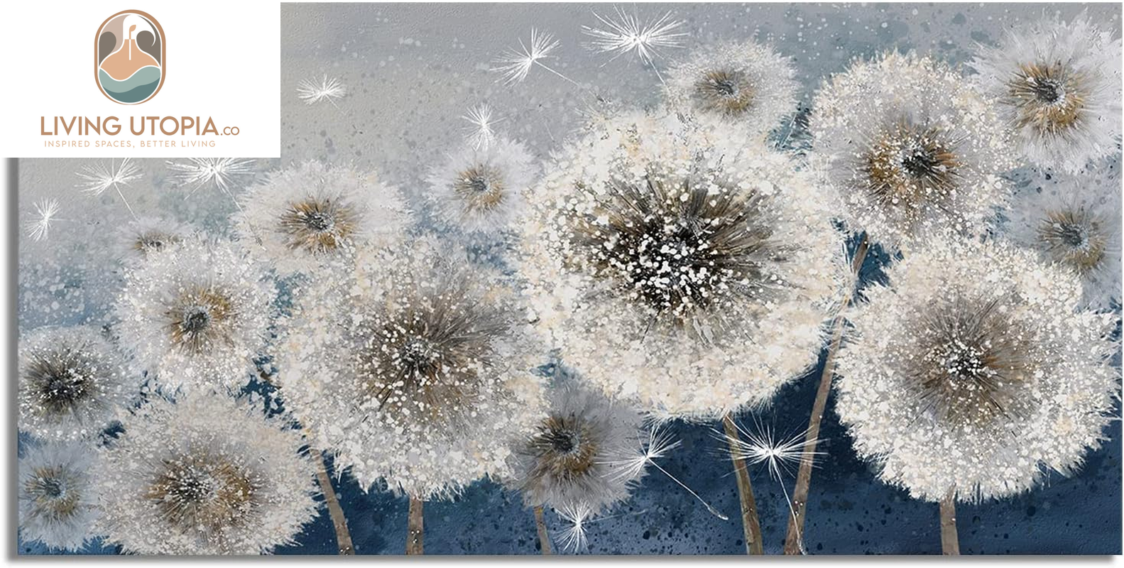Wall Decor Living Room - Wall-Art for Living Room, Canvas Art/Pictures for Bedroom | Blue Dandelion 24X48 Inches Large Wall Art