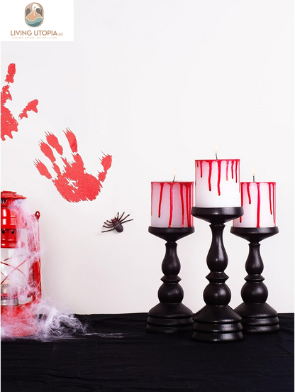 3X3 Pillar Candles Set of 3 - No Drip Candles - Decorative Candles Unscented Ideal as Halloween Candles and Bloody Halloween Decor - Bloody Candles Pillar