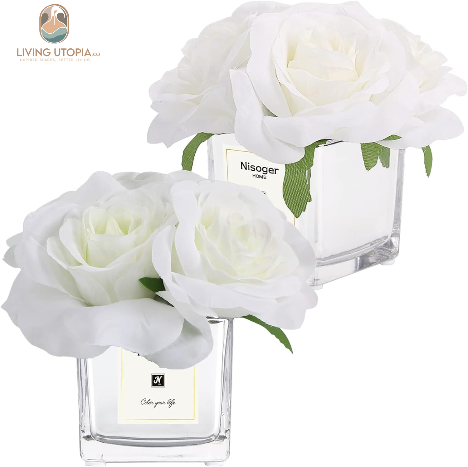 2 Pack Fake Flowers with Vase, Silk Roses Artificial Flowers in Vase, Faux Flower Arrangement with Vase Suitable for Home Office Decoration, Dining Table Centerpiece, Valentine'S Day