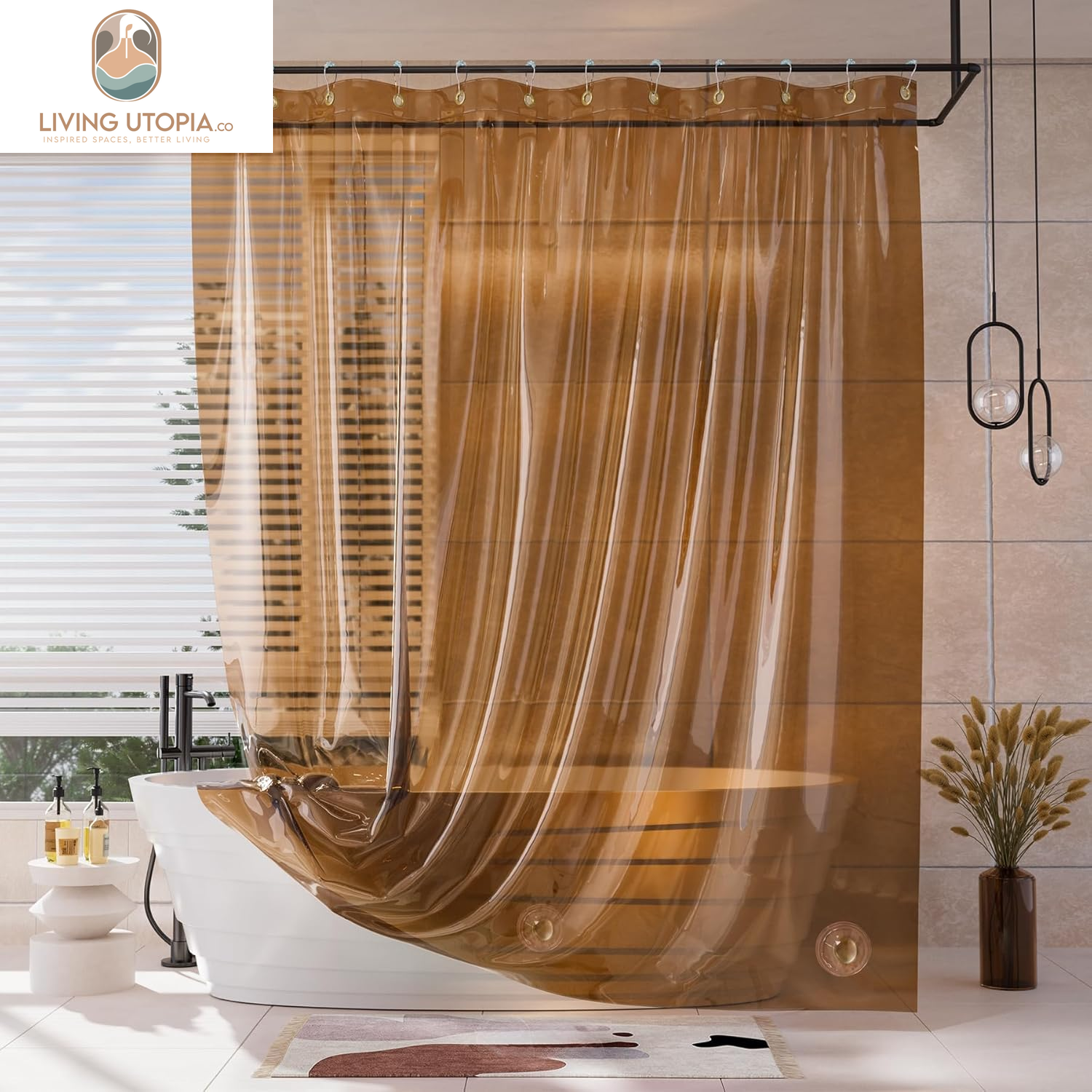 Shower Curtain Liner, 100% EVA Soft Clear Amber Heavy Duty Shower Curtain and Liner 2-In-1, 72X72 Luxury Plastic Weighted Bathroom Shower Liner, 12 Rustproof Grommets & 3 Heavyweight Stones