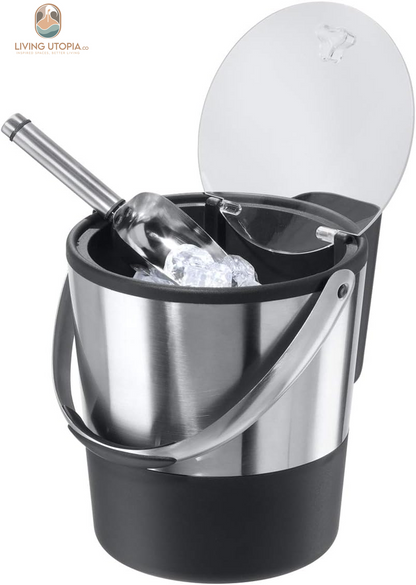 Insulated Ice Bucket, 4 Quart / 3.8 L, Stainless Steel, Black.