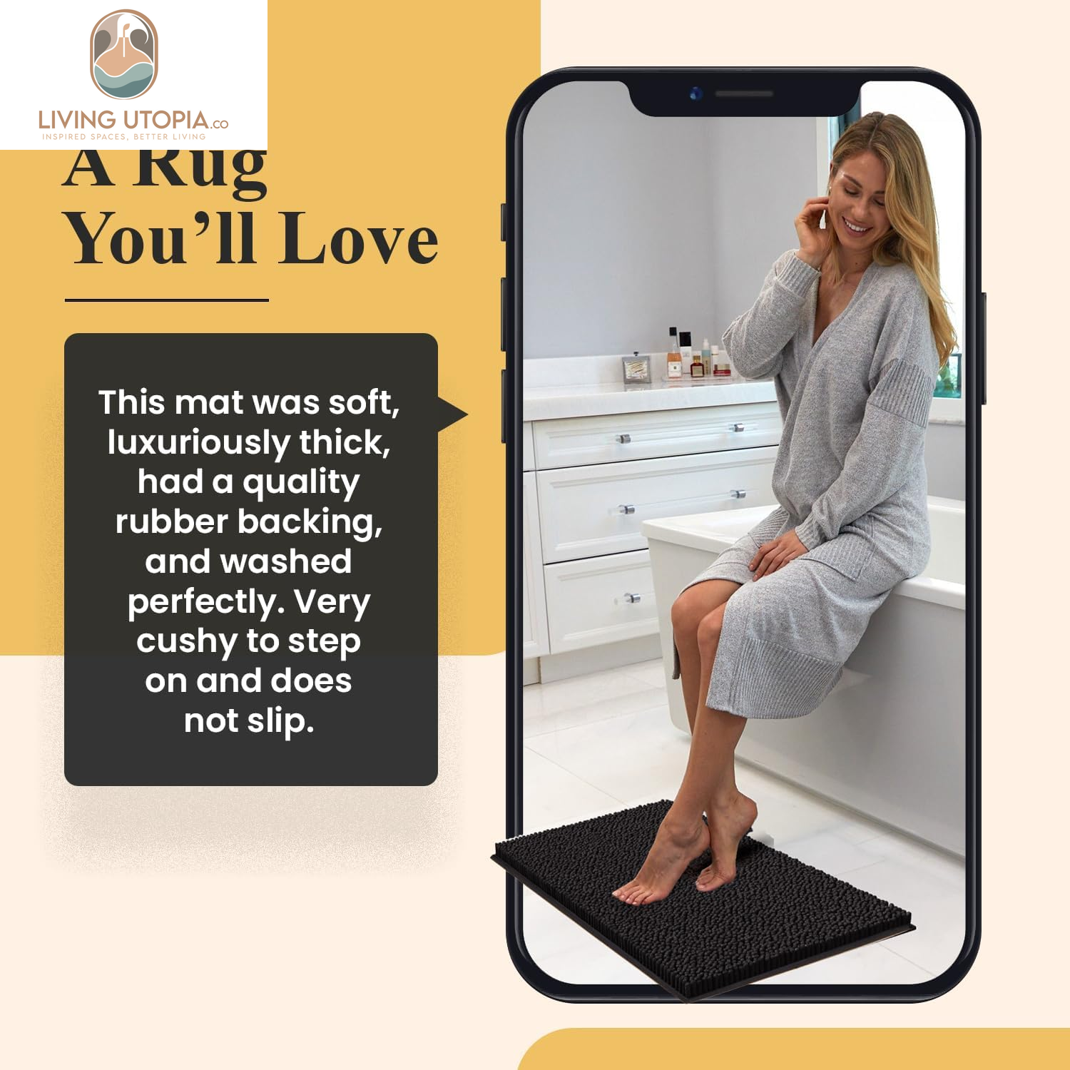 Plush Shaggy Chenille Bath Mat | Extra Soft, Super Absorbent, Non-Slip Bathroom Rug | Fluffy Microfiber, Area Rug Sets for Bathroom Floor, Kitchen, Living Room | 47"X27" | Charcoal Gray