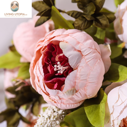Fake Flowers Vintage Artificial Peony Silk Flowers Wedding Home Decoration,Pack of 1 (Light Pink)