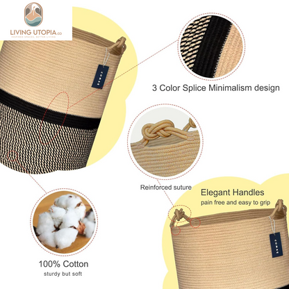 Extra Large Blanket Basket, Tall Storage Basket,15.7”X 21.7”, Large Laundry Basket, Tall Basket, Rope Basket, XXXL Laundry Basket, Toy Basket, Woven Basket, Clothes Baskets, Blend Brown/Black