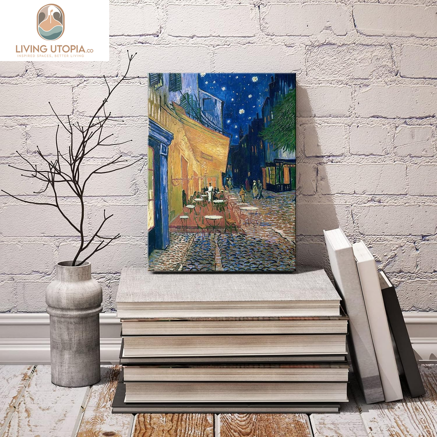 Cafe Terrace at Night Modern Stretched and Framed Giclee Canvas Prints Van Gogh Oil Paintings Reproduction Cityscape Picture on Canvas Wall Art Ready to Hang for Bedroom Home Decor