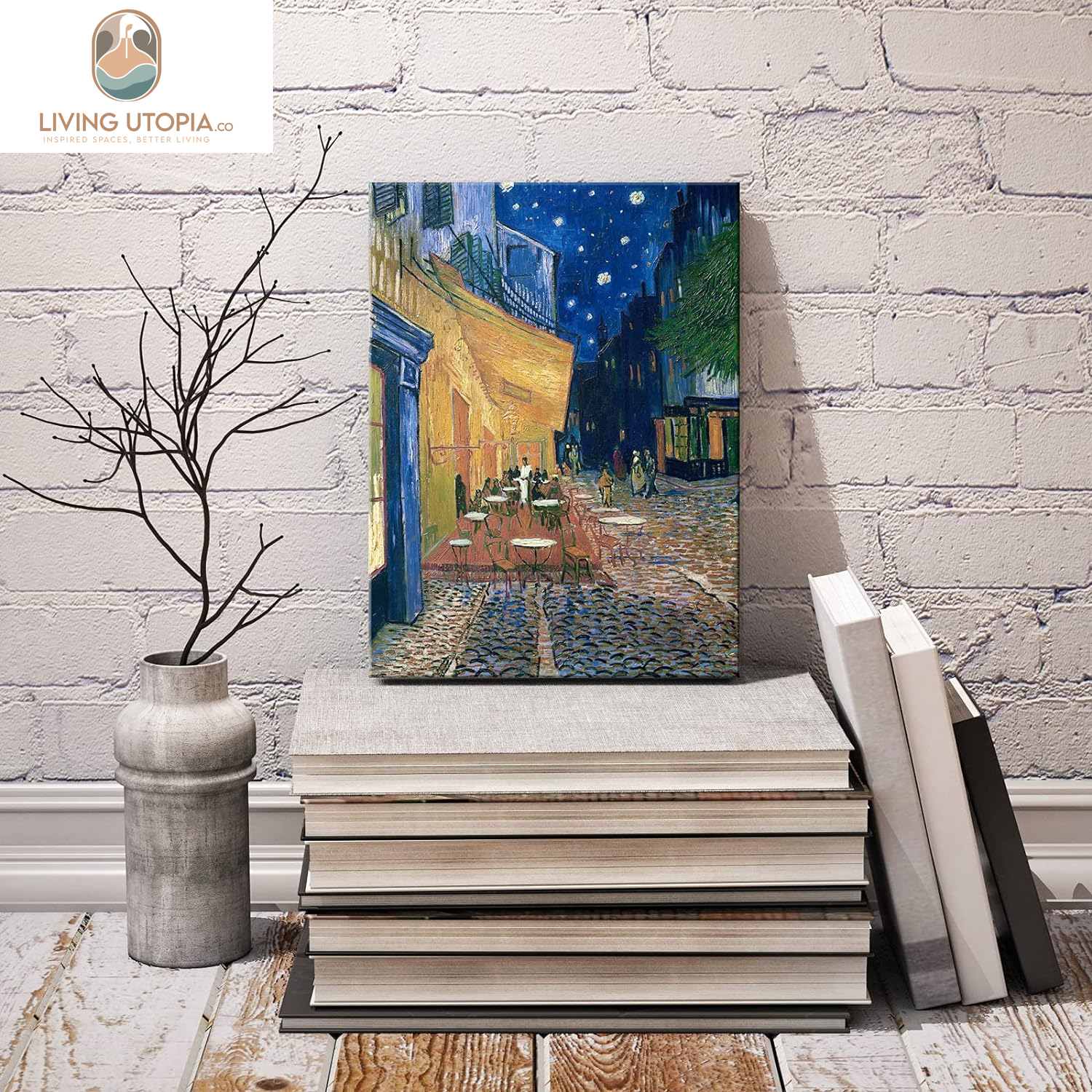 Cafe Terrace at Night Modern Stretched and Framed Giclee Canvas Prints Van Gogh Oil Paintings Reproduction Cityscape Picture on Canvas Wall Art Ready to Hang for Bedroom Home Decor