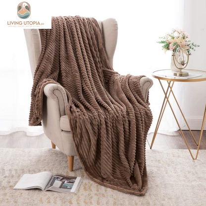 Fleece Throw Blanket for Couch 300GSM Super Soft Lightweight Plush Striped Blanket, Brown Warm Cozy Breathable Ribbed Flannel Blanket for Bed/Sofa, Twin Size 60"X80"