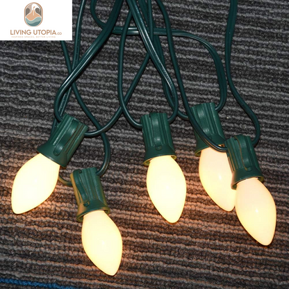25 Pack C7 White Replacement Bulbs, Ceramic C7 White Light Bulbs for Christmas Outdoor Patio Indoor String Lights, C7/E12 Candelabra Base, 5 Watt Night Light Bulbs- White