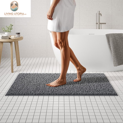 Plush Shaggy Chenille Bath Mat | Extra Soft, Super Absorbent, Non-Slip Bathroom Rug | Fluffy Microfiber, Area Rug Sets for Bathroom Floor, Kitchen, Living Room | 47"X27" | Charcoal Gray