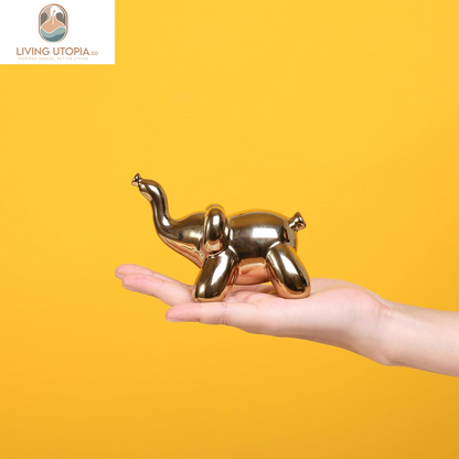 Gold Home Décor Balloon Figurine Accent, Small Ceramic Animal Statue Handmade Sculpture Ornament (Elephant)