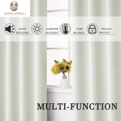 Cream White Blackout Curtains 63 Inches Long for Living Room - Grommet Room Darkening Thermal Insulated Ivory Curtain Drapes for Bedroom, Light Beige, 2 Panels, 52W X 63L