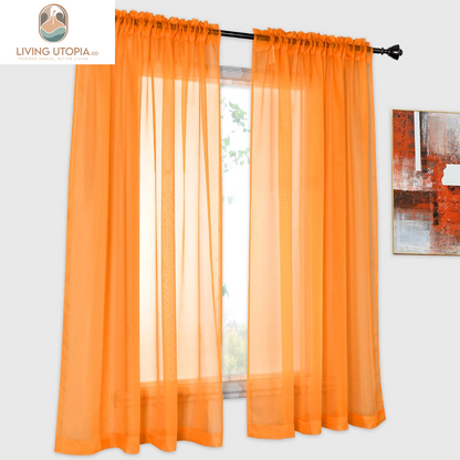 2 Panels Solid Color Orange Sheer Curtains Elegant Rod Pocket Window Voile Panels Drapes for Bedroom Living Room (52X63 Inches)