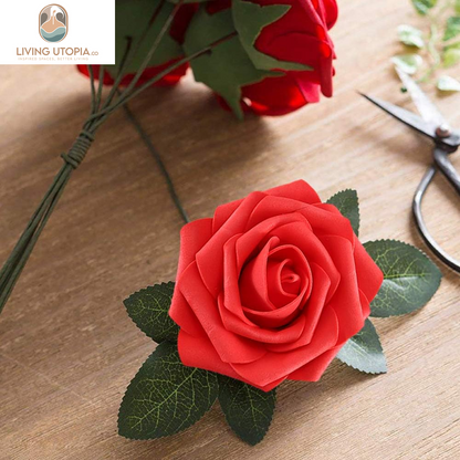 Artificial Flowers 25Pcs Real Looking Fake Roses with Stems for DIY Wedding Bouquets Baby Shower Centerpieces Floral Arrangements Party Tables Home Decorations