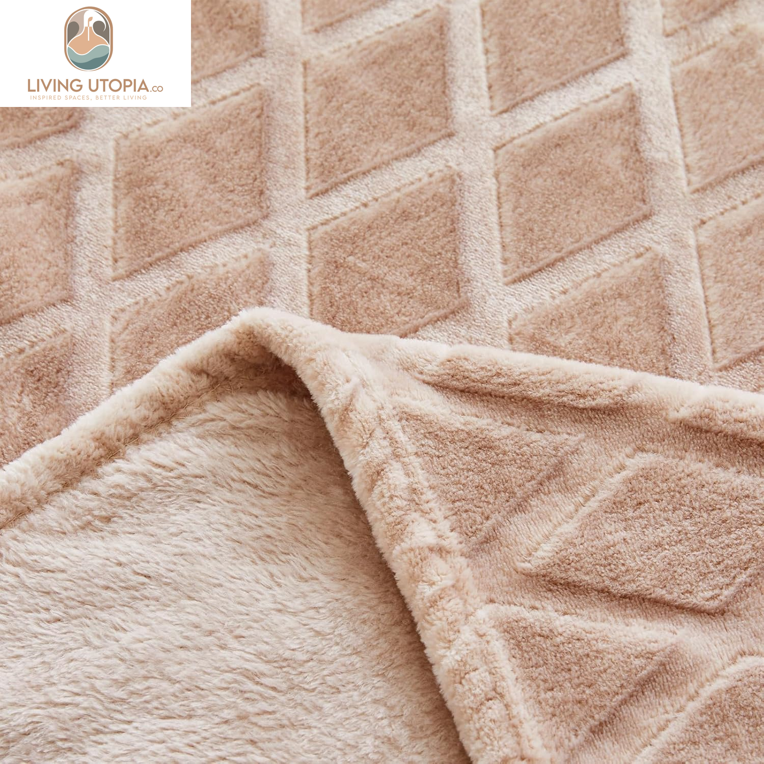 Soft Throw Blanket for Couch, 50X70 Inches Flannel Fleece Blanket, Decorative Geometry Pattern, Lightweight Plush for All Season, Camel