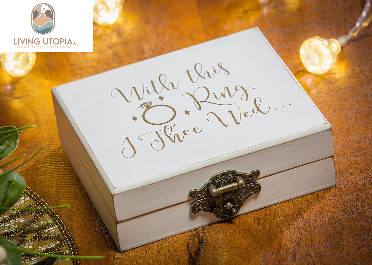 “With This Ring, I Thee Wed” Wooden Double Ring Holder | Mr. and Mrs. Decorative Ring Case for Wedding Ceremony Engagement Proposal | Ring Bearer Box for Anniversary Birthday Gift Ideas