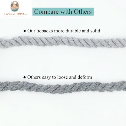 2 Pack Rustic Curtain Tiebacks - Outdoor Curtain Drapery Holdbacks Holders - Hand Knitting Cotton Rope Drape Tie Backs for Sheer and Blackout Curtain(Set of 2, Grey)