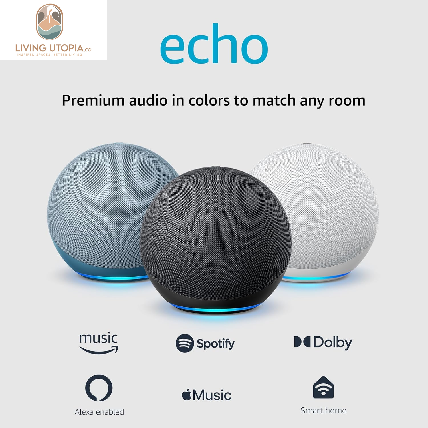 Echo (Newest Model), Alexa Speaker with Premium Sound, Ideal for Large Bedrooms, Living Rooms and Kitchens, Charcoal