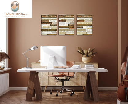 Motivational Wall-Decor - Brown Inspirational Posters - 3 Piece Canvas Wall Art for Bedroom Ready to Hang Size 12" X 16"