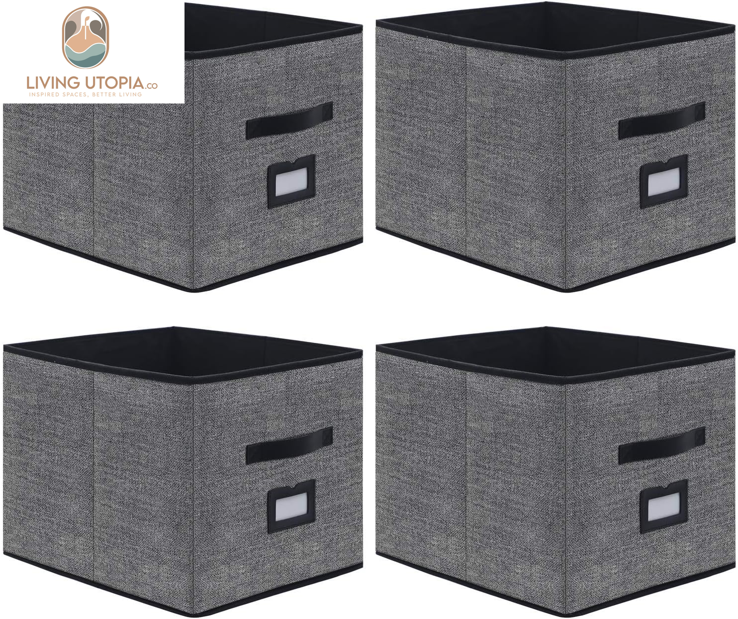 Extra Large Black Cloth Storage Cubes with Labels (Set of 4)