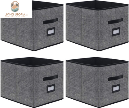 Extra Large Black Cloth Storage Cubes with Labels (Set of 4)