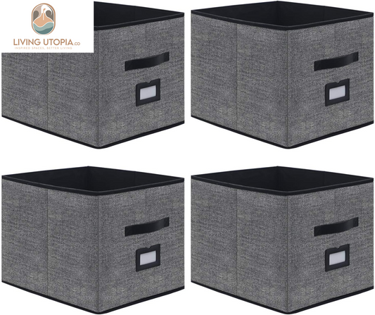 Extra Large Black Cloth Storage Cubes with Labels (Set of 4)