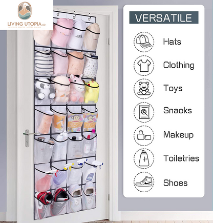 28 Large Mesh Pockets over the Door Shoe Rack, Hanging Shoe Organizer for Closet Hanging Sneaker Holder Hanger, White