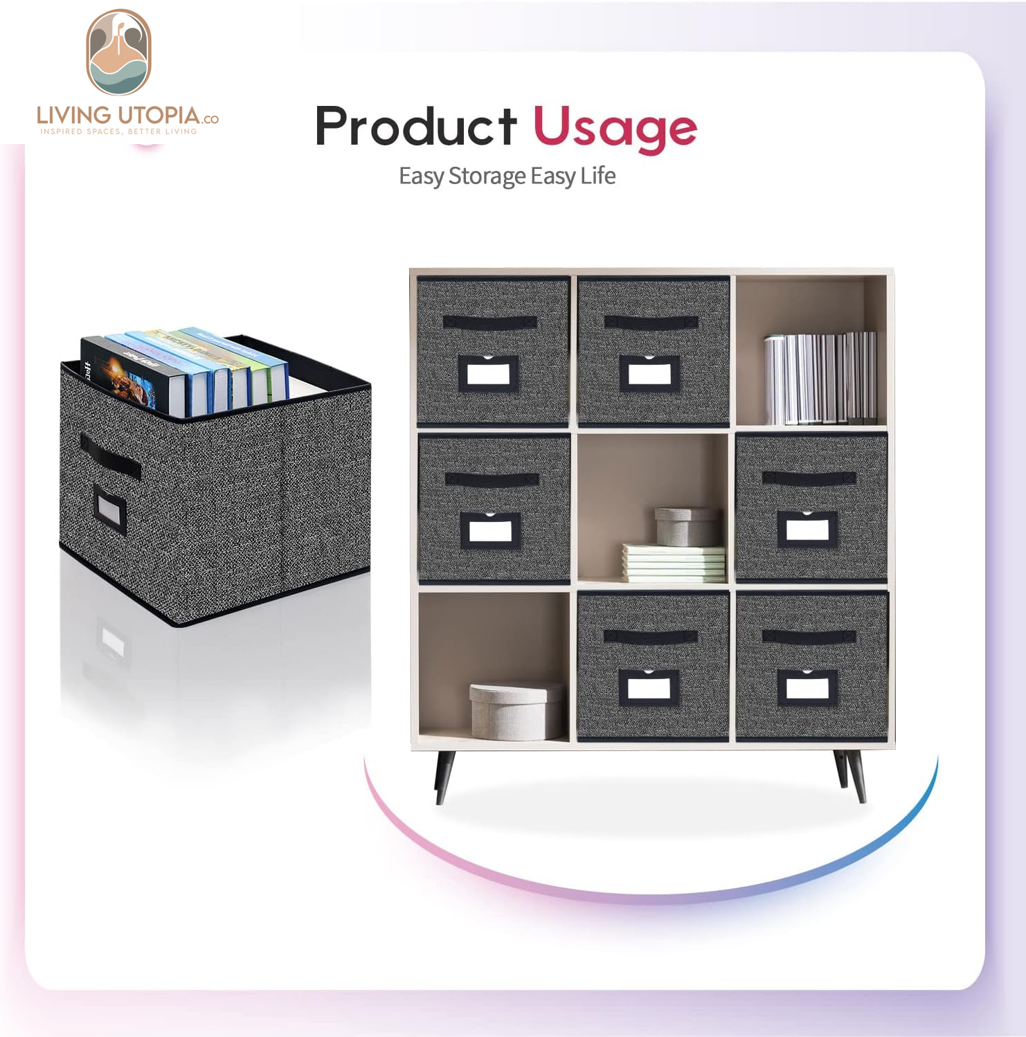 Extra Large Black Cloth Storage Cubes with Labels (Set of 4)