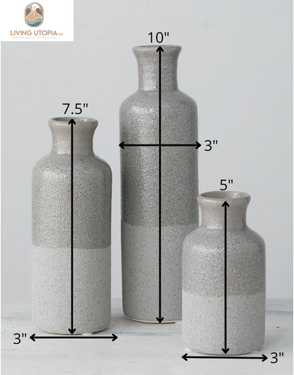 Two-Toned Grey Ceramic Vase Set, Farmhouse Decor, Home Decorative Vases for Your Kitchen, Bedroom, Office, Living Room, Bathroom, & Shelf Centerpiece Table Decorations (CM2859)
