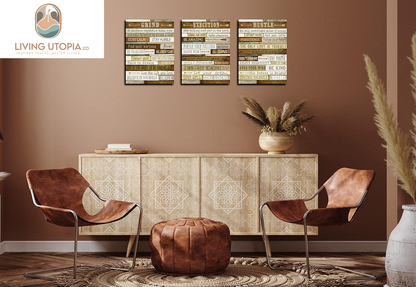 Motivational Wall-Decor - Brown Inspirational Posters - 3 Piece Canvas Wall Art for Bedroom Ready to Hang Size 12" X 16"