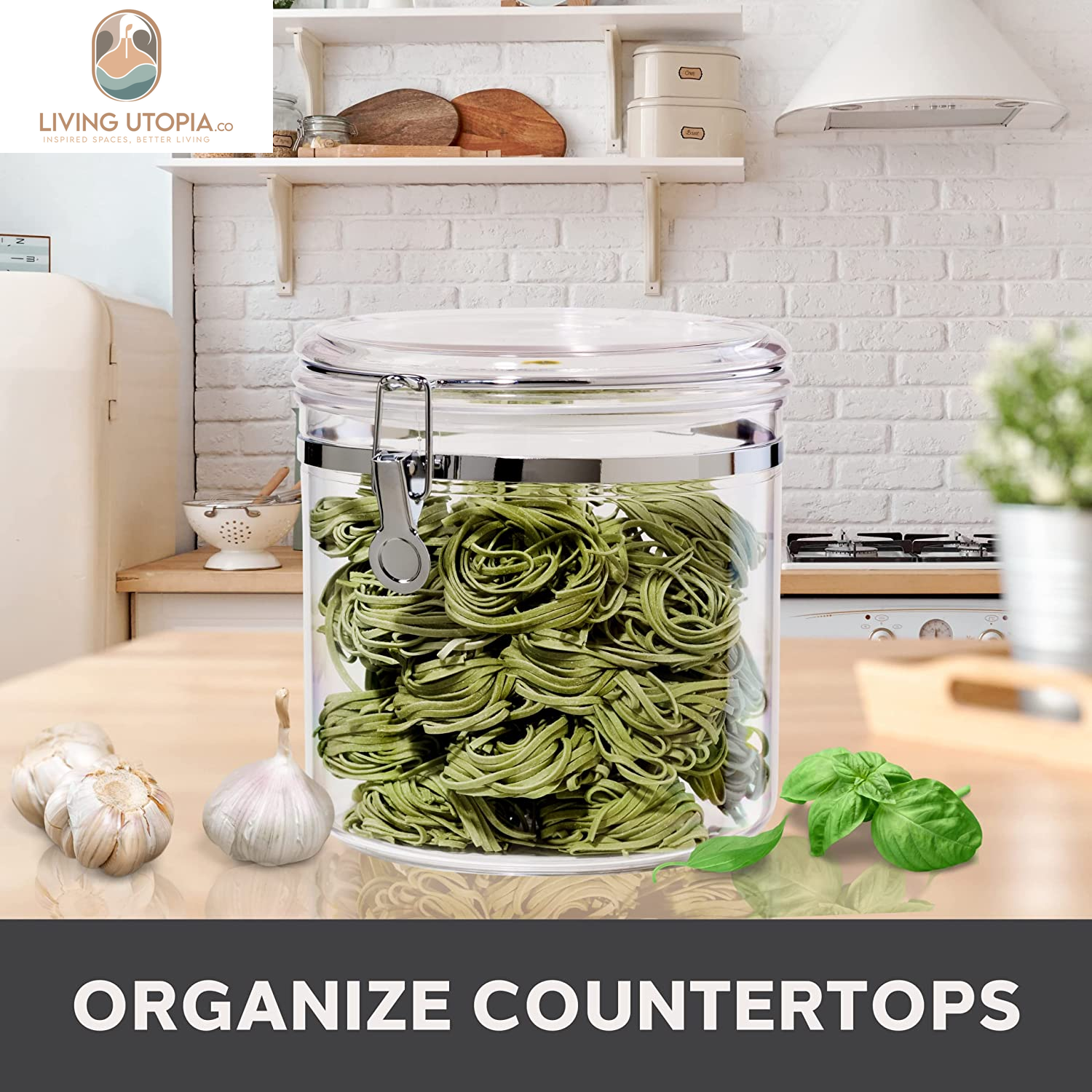Jumbo Clear Canister with Clamp Lid, 150 Oz - Airtight Food Storage Container, for Kitchen & Pantry Storage of Bulk, Dry Foods Including Pasta, Flour, Sugar, Coffee, Rice, Tea, Spices & Herbs