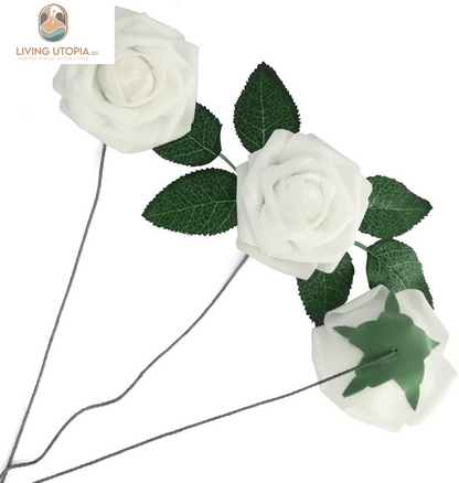 Artificial Flowers 50PCS Real Looking White Fake Roses with Stem for DIY Wedding Bouquets Centerpieces Party Baby Shower Home Decorations (White)
