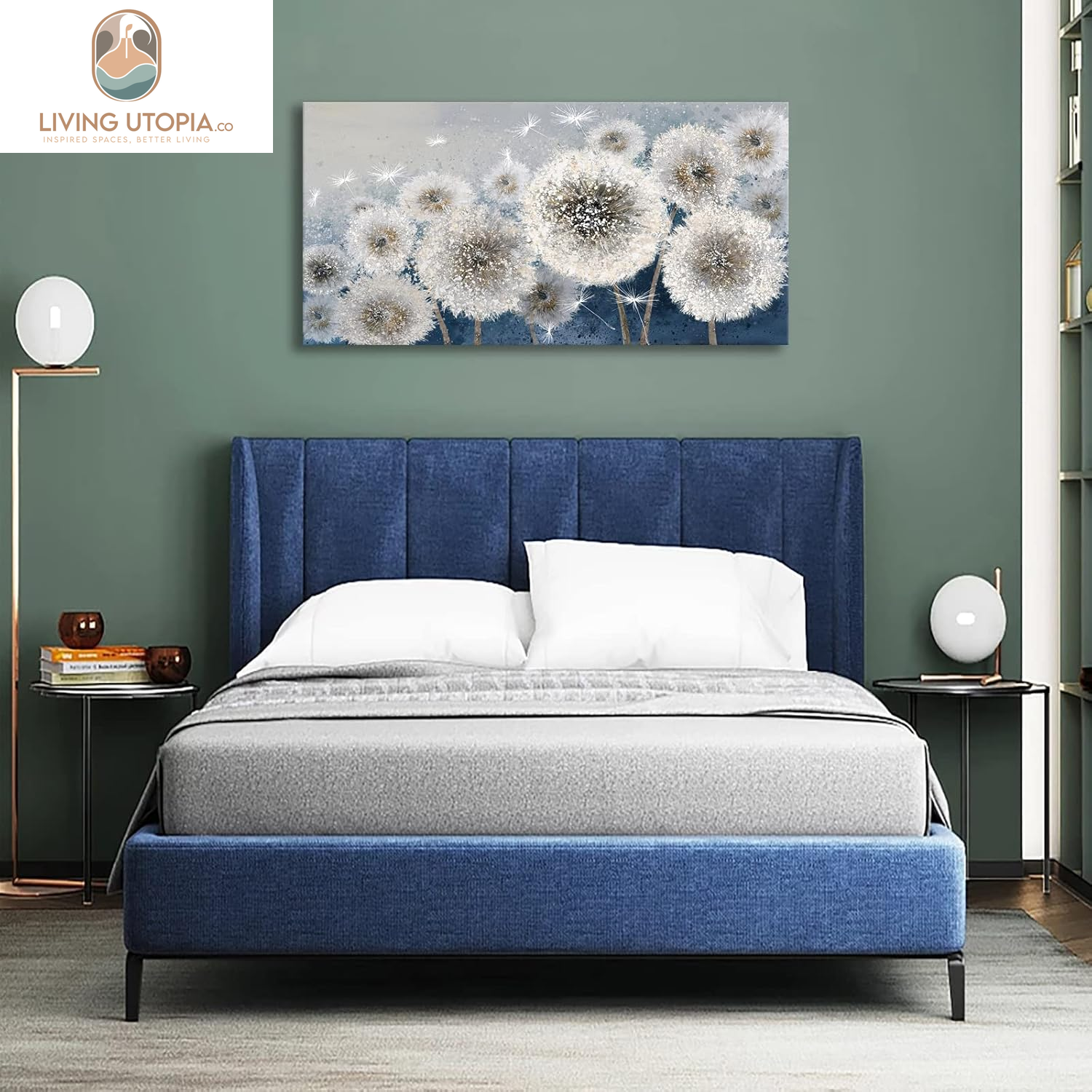 Wall Decor Living Room - Wall-Art for Living Room, Canvas Art/Pictures for Bedroom | Blue Dandelion 24X48 Inches Large Wall Art