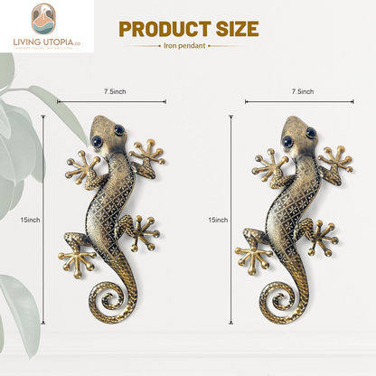 Gecko Metal Wall Art Decor 2 Pack 15 Inch - Indoor & Outdoor Lizard Wall Art Hanging Sculpture for Home and Garden