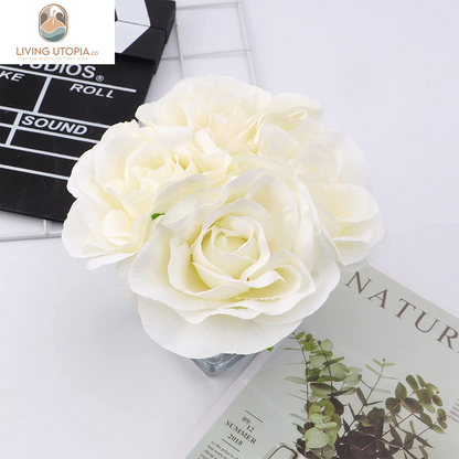 2 Pack Fake Flowers with Vase, Silk Roses Artificial Flowers in Vase, Faux Flower Arrangement with Vase Suitable for Home Office Decoration, Dining Table Centerpiece, Valentine'S Day