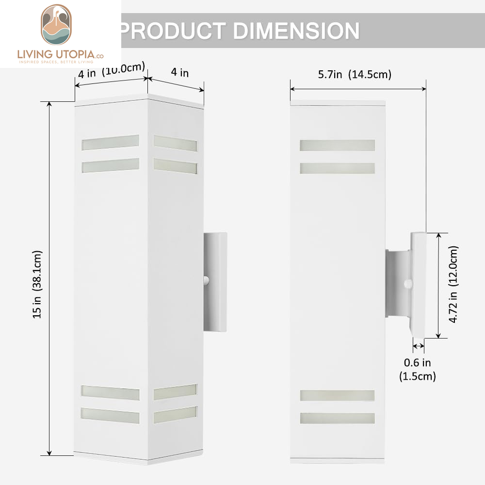 Aluminum Modern Outdoor Wall Light,15" Exterior up down Wall Sconce Light Fixture Sand Textured White with 3-Sided Frosted Glasses [ETL Listed]