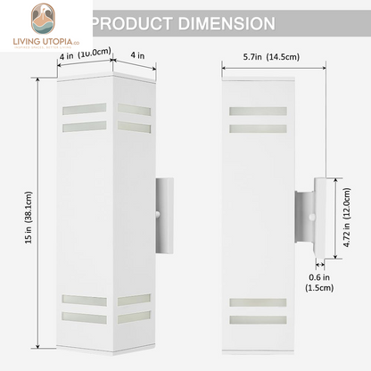 Aluminum Modern Outdoor Wall Light,15" Exterior up down Wall Sconce Light Fixture Sand Textured White with 3-Sided Frosted Glasses [ETL Listed]