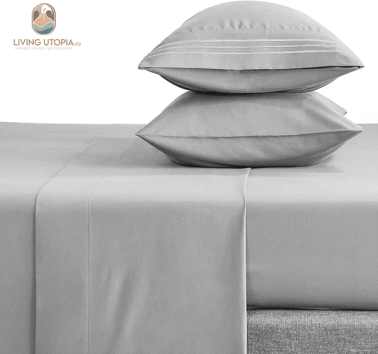 Full Bed Sheets Set 1800 Series 4-Piece Embroidered Double Brushed Microfiber Sheets 16" Deep Pocket Hotel Soft Luxury Bedding Sheet Set, Wrinkle Resistant, Light Grey/Gray