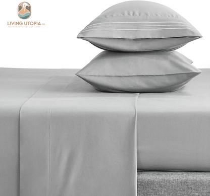 Full Bed Sheets Set 1800 Series 4-Piece Embroidered Double Brushed Microfiber Sheets 16" Deep Pocket Hotel Soft Luxury Bedding Sheet Set, Wrinkle Resistant, Light Grey/Gray