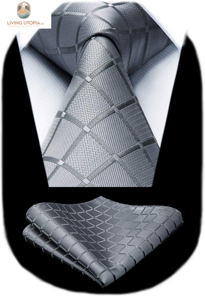 Plaid Checkered Tie Handkerchief Woven Classic Formal Men'S Necktie & Pocket Square Set