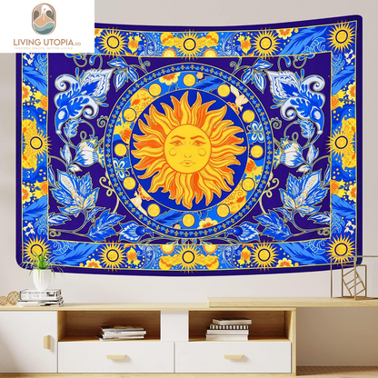 Burning Sun Tapestry Flower Vines Tapestries Vintage Floral Tapestry Mystic Tapestry Hippie Tapestry Wall Hanging for Room(Blue, 51.2 X 59.1 Inches)