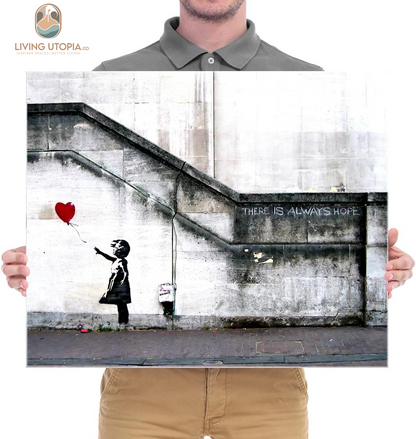 Banksy Grafitti Girl with Red Balloon Large Modern Gallery Wrapped Giclee Canvas Prints Artwork Grey Love Pictures Paintings on Canvas Wall Art for Living Room Bedroom Home Decorations