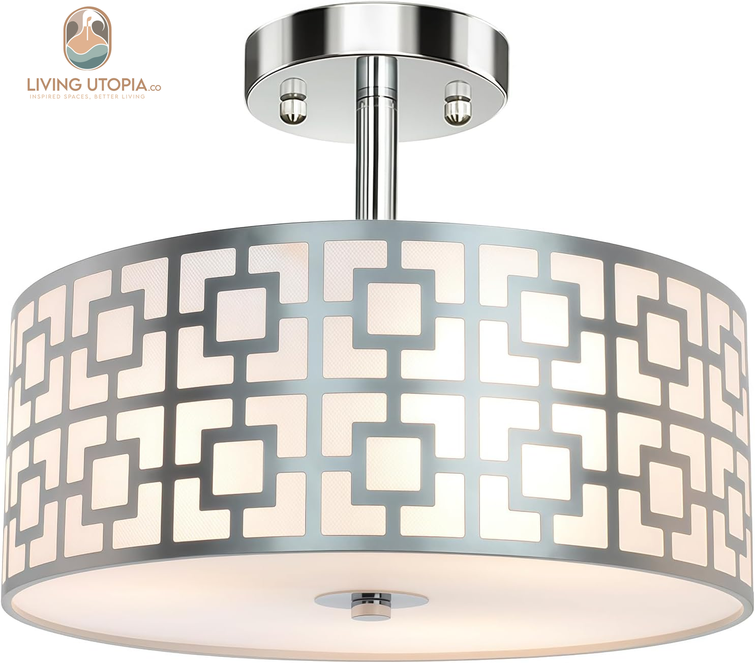 DLLT Flush Mount Ceiling Light: Modern 3-Light Brushed Nickel Kitchen Light Fixture - Drum Lighting Fixture for Dining Room - Silver Bedroom Ceiling Lamp with Double Shade