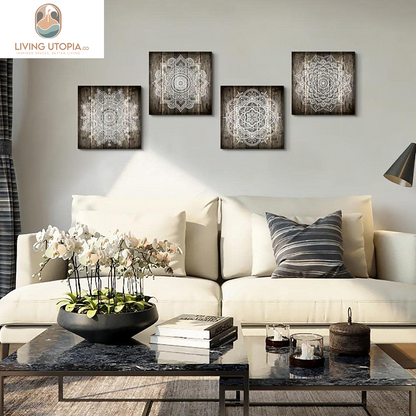 Canvas Wall Art for Bedroom Wall Decor for Living Room Black and White Abstract Paintings Modern 4 Piece Framed Retro Pattern Canvas Art Bathroom Prints Ready to Hang Pictures for Home Decorations