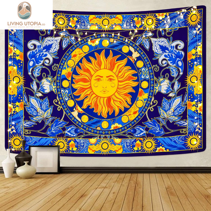 Burning Sun Tapestry Flower Vines Tapestries Vintage Floral Tapestry Mystic Tapestry Hippie Tapestry Wall Hanging for Room(Blue, 51.2 X 59.1 Inches)