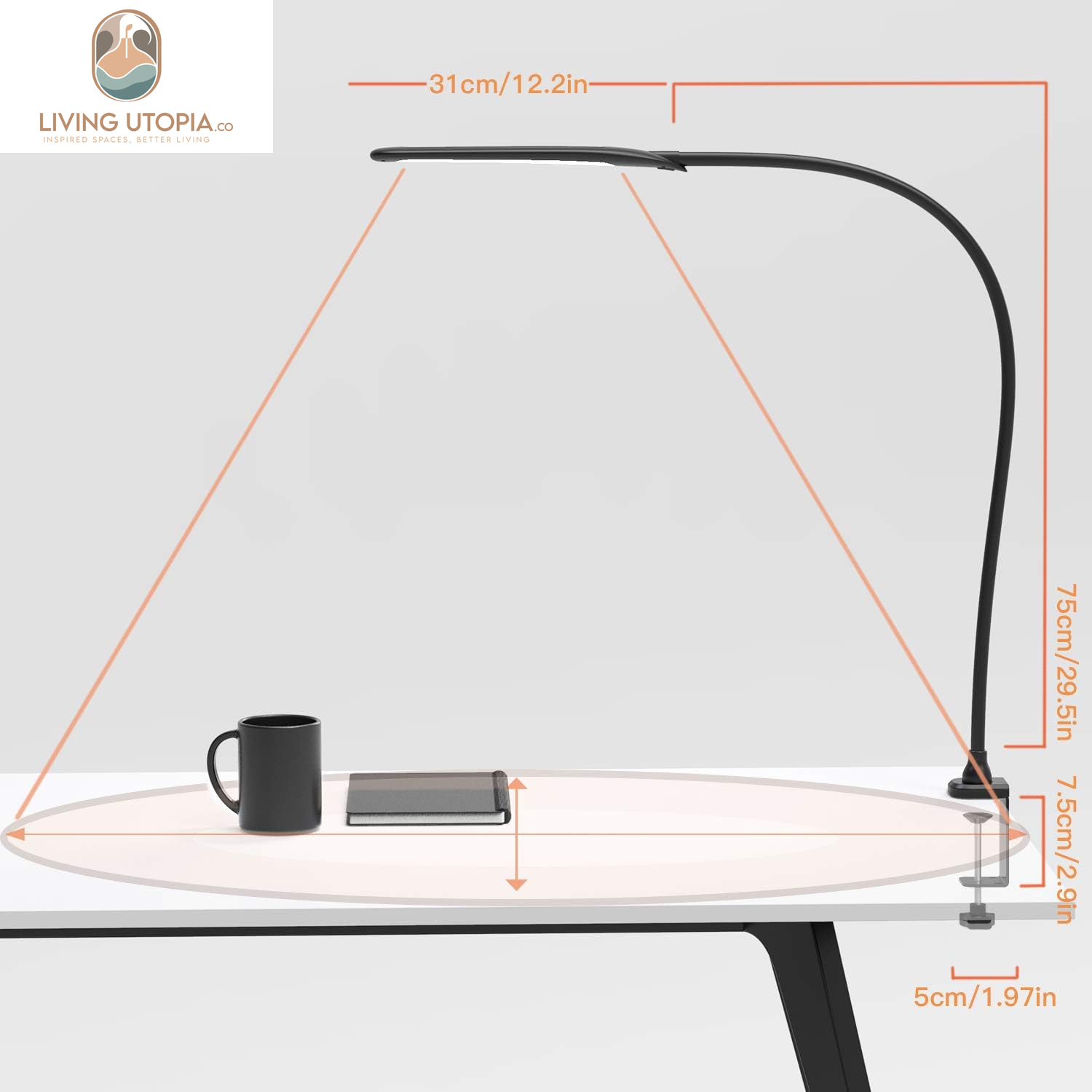 Desk Lamp with Clamp, Swing Arm Lamp, Flexible Gooseneck Architect Table Lamp - Stepless Dimming, 3 Color Modes, Touch Control, 9W, 1050LUX Eye-Care for Study/Reading/Office/Work (Black)