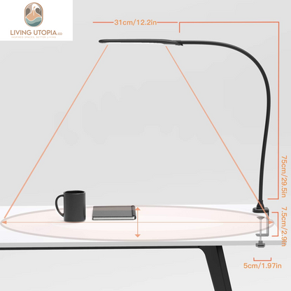 Desk Lamp with Clamp, Swing Arm Lamp, Flexible Gooseneck Architect Table Lamp - Stepless Dimming, 3 Color Modes, Touch Control, 9W, 1050LUX Eye-Care for Study/Reading/Office/Work (Black)