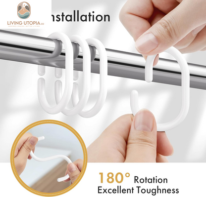 White Shower Curtain Hooks Rings, 24 Pcs Plastic Shower Curtain Rings, Plastic Shower Curtain Hooks for Bathroom Shower Rod, White Shower Hooks Rings Loops for Shower Curtain